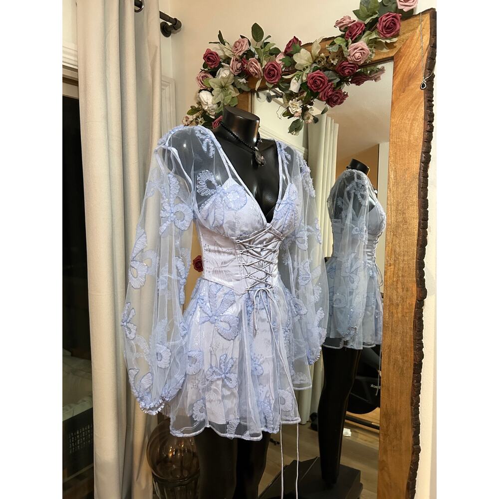 NWOT For Love & Lemons Presley Mini Dress Periwinkle Blue M MSRP $319